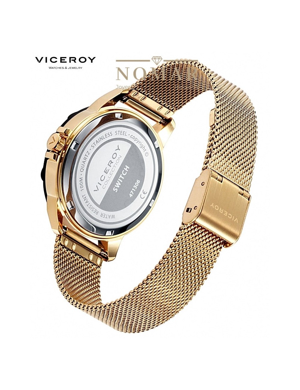 Reloj Viceroy de Mujer Kiss, dos agujas, caja y malla en Ip dorado